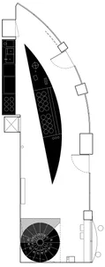 Black and white architectural floor plan of a modern building