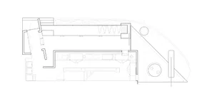Schematic drawing of a modern commercial interior with wooden elements.