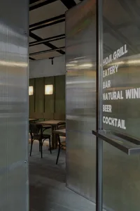 Glass panels in a modern cafe interior