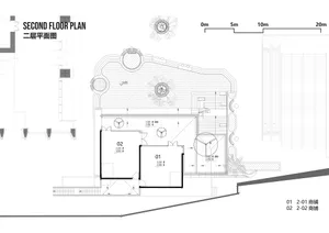 Second floor architectural plan with mixed media design elements