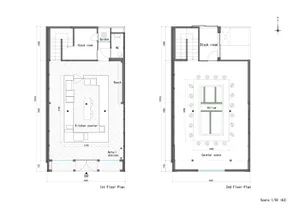 Modern interior architecture floor plan showing kitchen, dining, and seating areas.