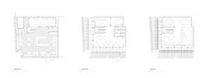Floor plans depicting the layout of an office on the ground, second, and third floors.
