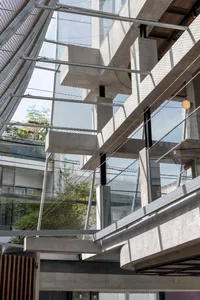 A modern atrium designed with concrete elements.