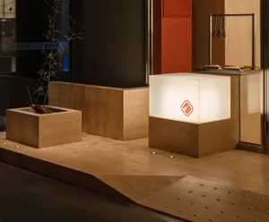A modern retail space featuring concrete material and minimalist design
