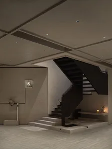 Modern interior with concrete staircase and minimalist design