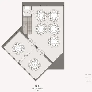 A black and white detailed architectural floor plan of a restaurant dining room.