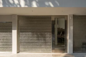 Modern building facade with glass and concrete materials
