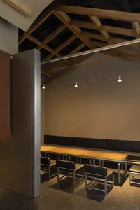 Concrete walls and flooring in a modern cafe interior