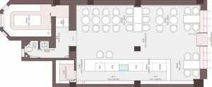 Floor plan of a restaurant layout on paper