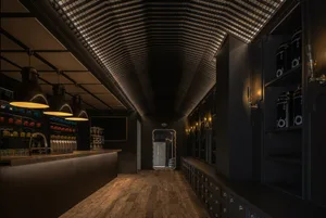 Industrial bar with metal and wood materials