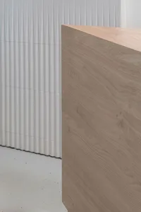 Modern office space with wooden paneling