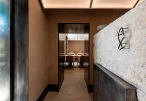 Modern concrete restaurant interior showcasing contemporary design features