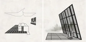 Modern interior design featuring a metal partition and floor plan.
