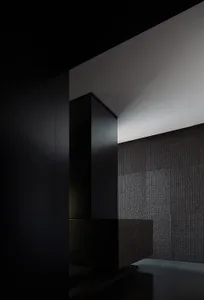 Modern interior design featuring a black textured wall