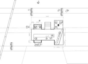 Industrial-style office layout with steel and concrete features.