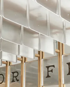 Modern retail store display with metal shelving units.