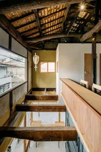 Industrial-style interior design featuring wooden materials