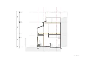 A detailed architectural drawing showing the cross-section of a modern indoor porch extension.