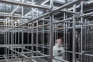 Metal scaffolding in an industrial space