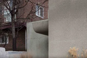 Exposed concrete walls of a modern architectural design.