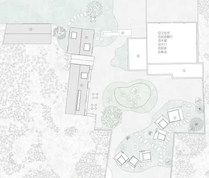 Floor plan of a residential building with various rooms and spaces labeled.