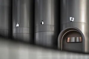 Modern, minimalist metal architectural elements featuring sleek, curved shapes and geometric designs.