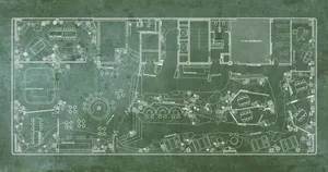 A detailed technical blueprint of an industrial office space