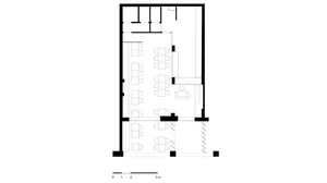 一間辦公會議室的詳細2D建築平面圖，展現混合材質與功能分區。