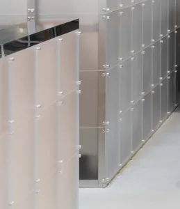 Modern interior design featuring glass walls
