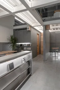 Modern office interior with concrete and glass materials