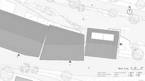 Modern architectural roof plan showing glass windows and roof lines