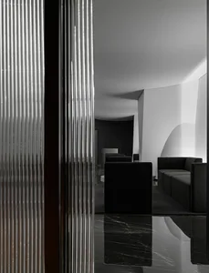 Modern lounge area with metallic accents