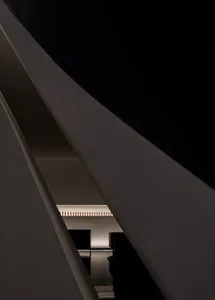 Modern retail storefront with glass display shelves