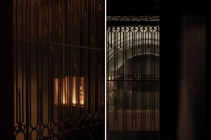 Metal grille entrance to a wine cellar