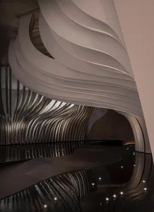 Modern, metallic and concrete designed interior space