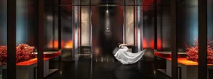 Art Deco lounge with glass and steel materials