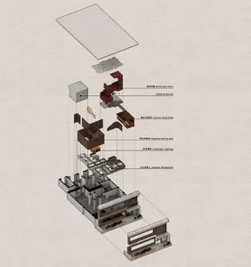 Industrial-style office space interior design with concrete and steel elements.