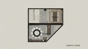 A detailed floor plan of a modern house showing two rooms labeled Room 01 and Room 02.