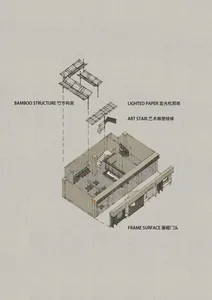 An isometric view of a modern building's interior design featuring a concrete floor plan.