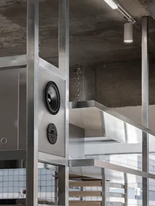 Industrial-style interior design featuring metallic materials.