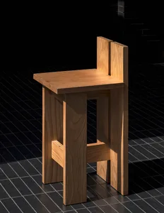 A wooden bar stool with a contemporary design.