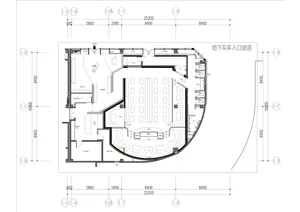 A 2D architectural drawing of a retail store layout plan with dimensions.