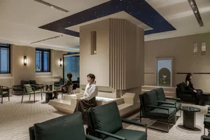 A modern interior bar made of concrete.