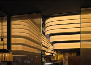 Modern interior with curved glass walls