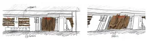 Empty bar with fabric covering the front and side sections.