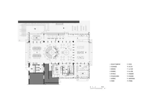 A detailed architectural floor plan of a coffee shop showing various sections and their corresponding labels.
