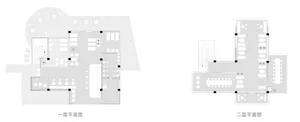 Modern office layout with multiple rooms and open spaces