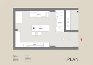 Floor plan of a coffee shop with various functional zones.