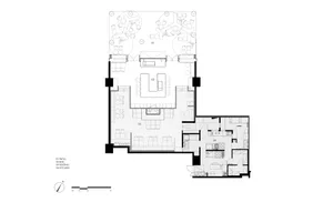 A detailed 2D floor plan of an indoor restaurant, showcasing various seating areas, a bar, a kitchen area, and a patio.