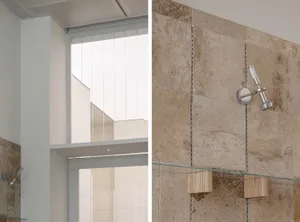 Modern concrete bathroom interior with minimalistic design.